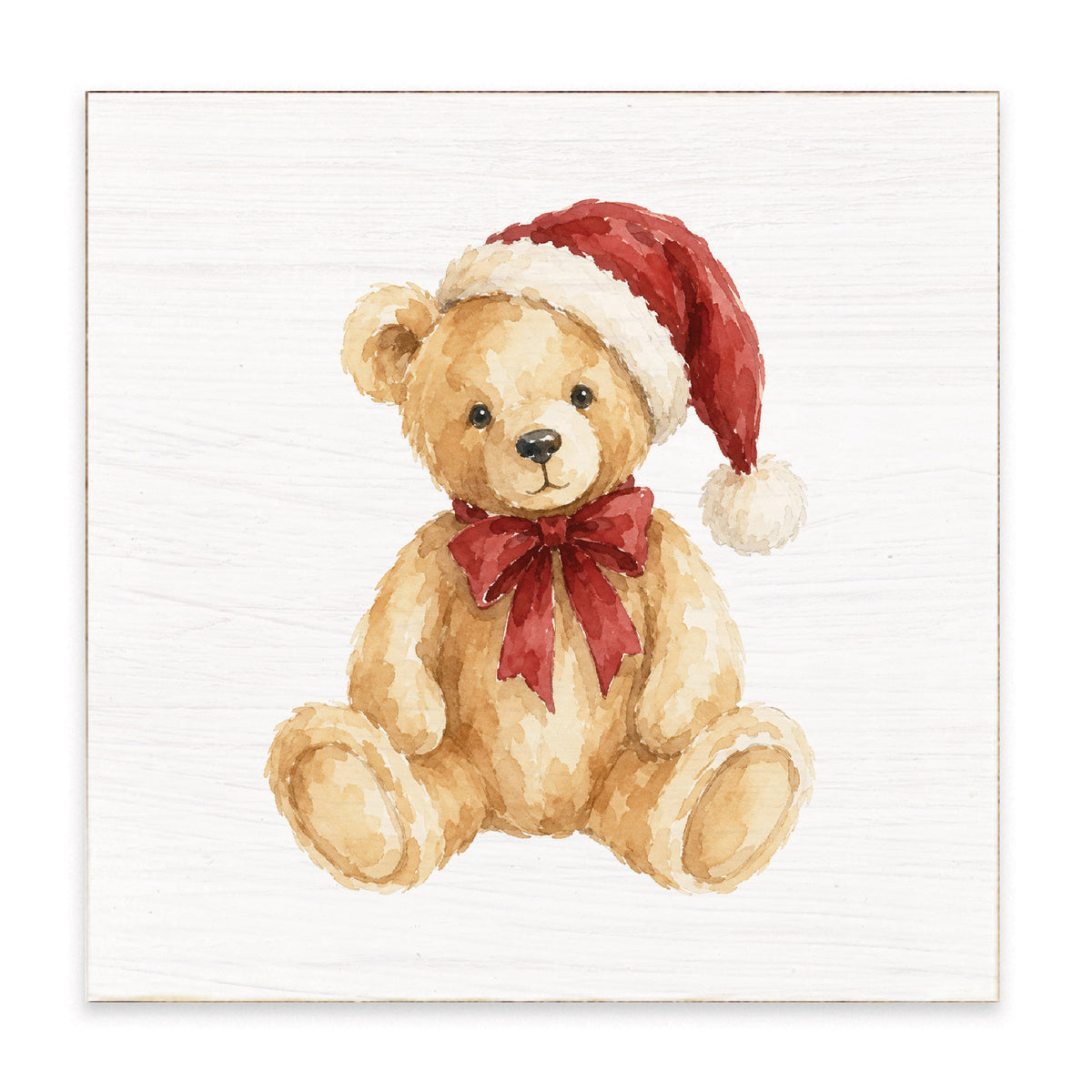 Santa Hat Teddy Bear Block Sign