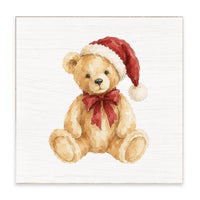 Santa Hat Teddy Bear Block Sign