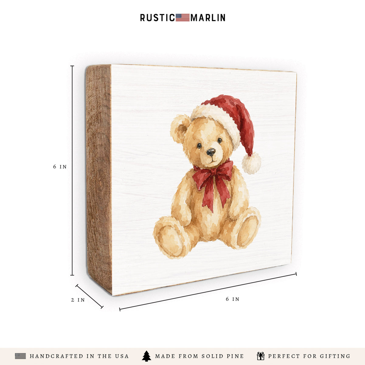 Santa Hat Teddy Bear Block Sign