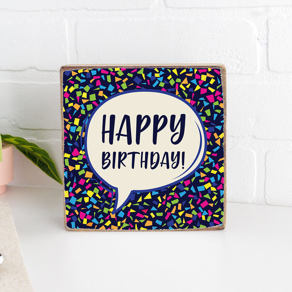 Happy Birthday Decorative Square Block Sign