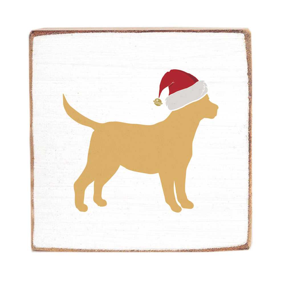 Golden Santa Dog Square Block Sign