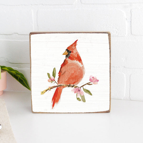 Watercolor Cardinal Block Sign