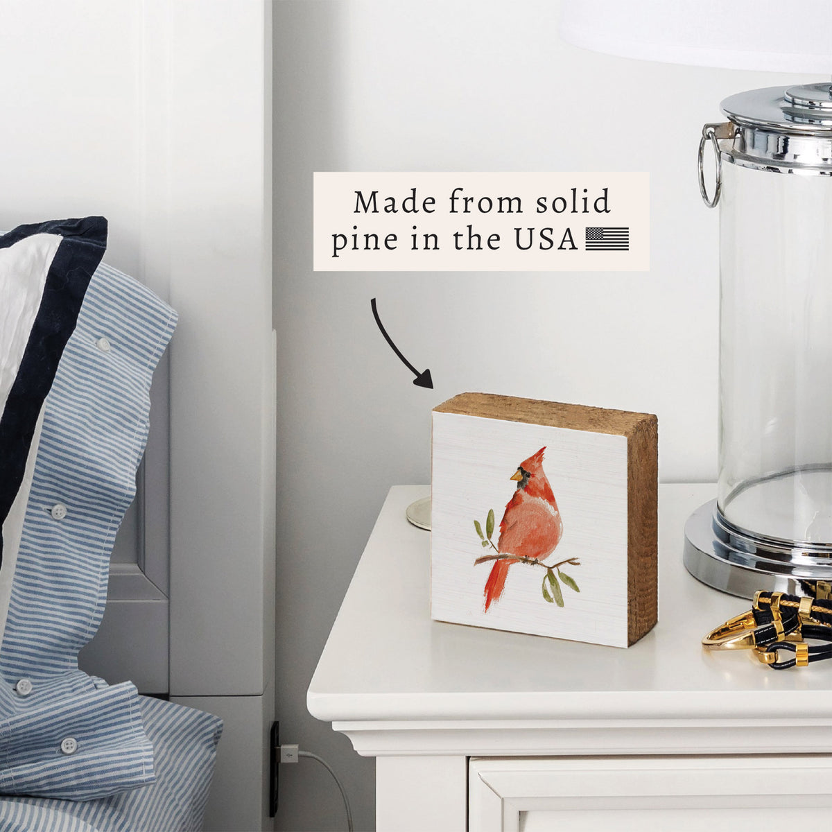 Watercolor Cardinal Block Sign