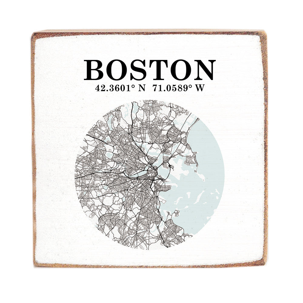 Boston Map Art Block Sign