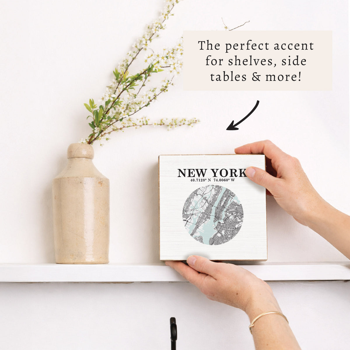 New York Map Art Block Sign