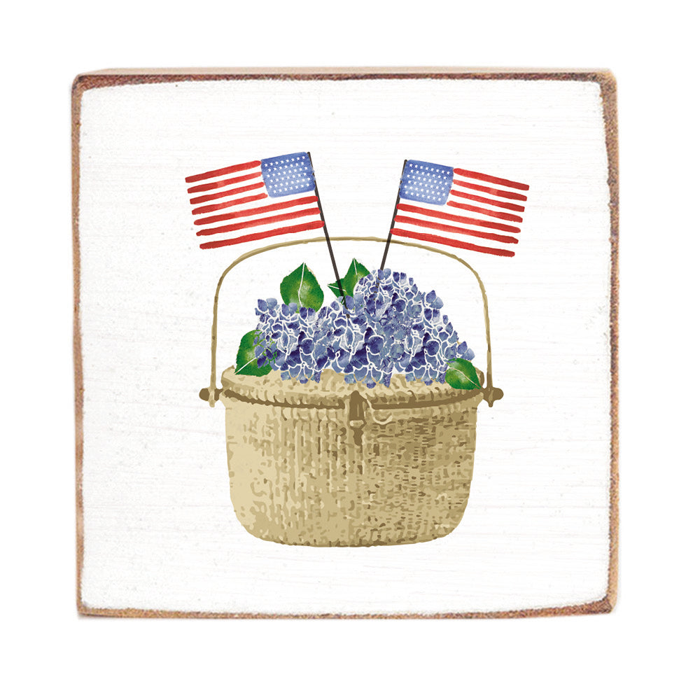 Hydrangea USA Flag Basket Block Sign
