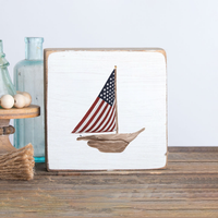 Flag Sailboat Rustic Marlin Square Block Sign