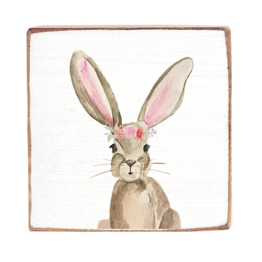Floral Bunny Square Block Sign