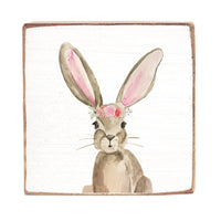 Floral Bunny Square Block Sign