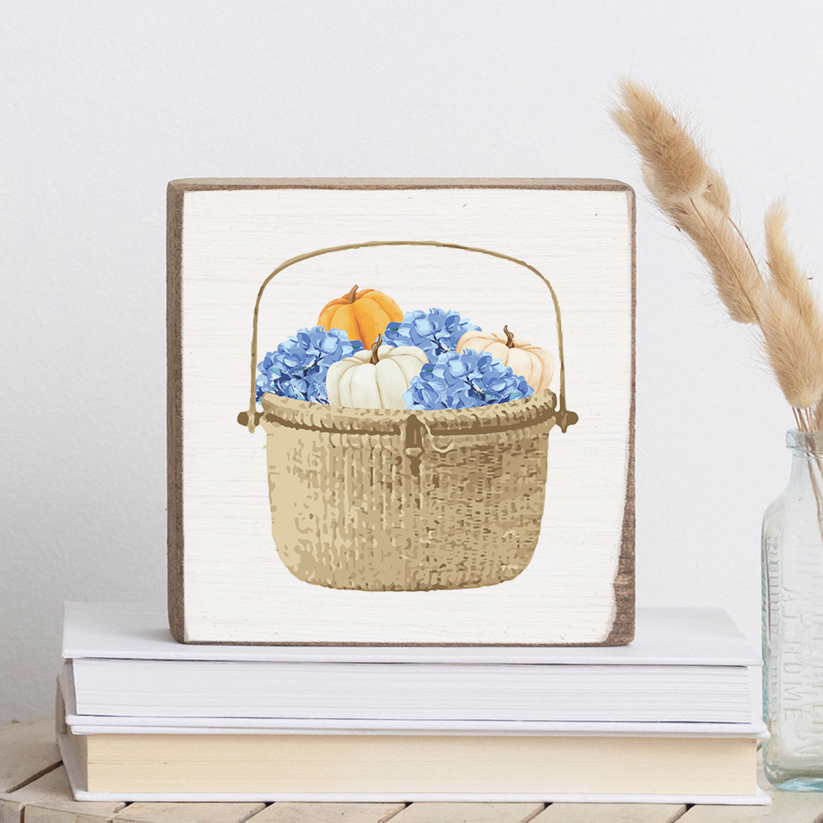 Fall Hydrangea Basket Block Sign