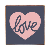 Script Love Heart Decorative Square Block Sign