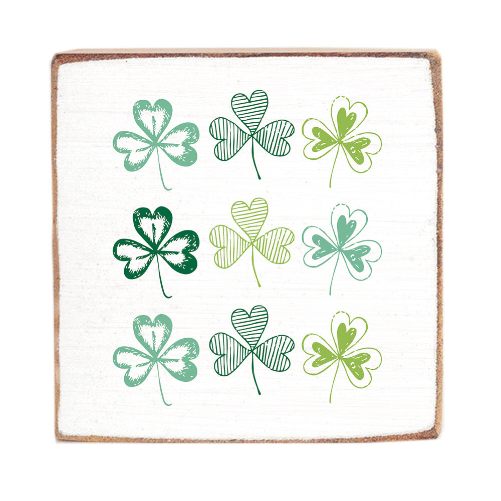 Repeating Shamrocks Decorative Square Block Sign