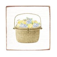 Lemon Hydrangea Basket Wood Block