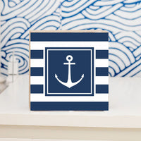 Navy Anchor Stripes Square Block Sign