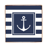 Navy Anchor Stripes Square Block Sign