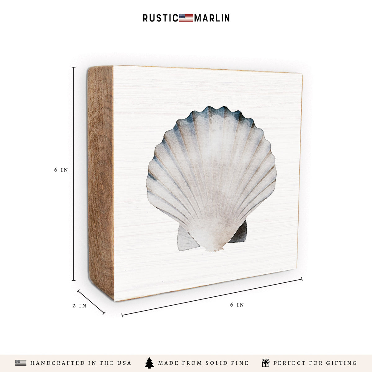 Watercolor Shell Rustic Marlin Block Sign