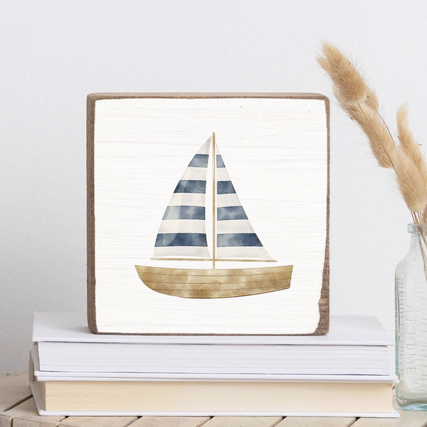 Watercolor Sailboat Wood Block