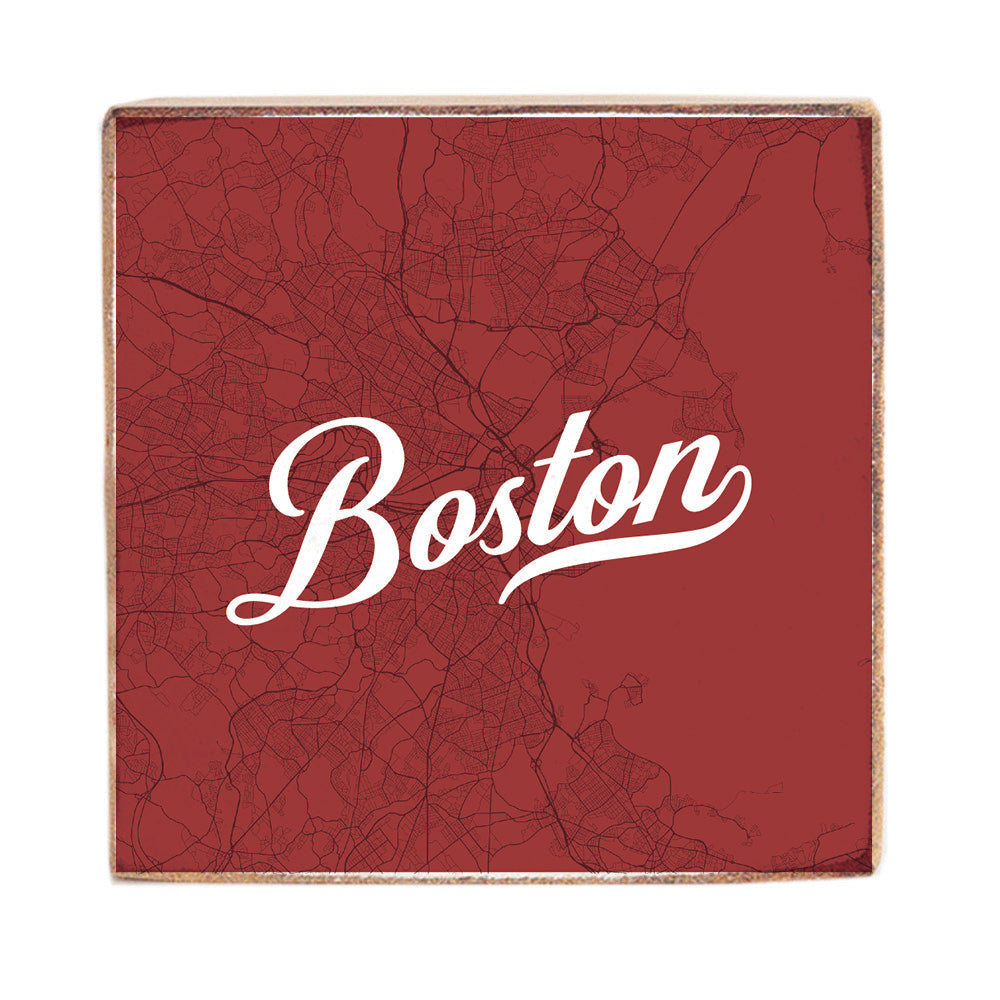 Boston Brownstone Red Map Wood Block