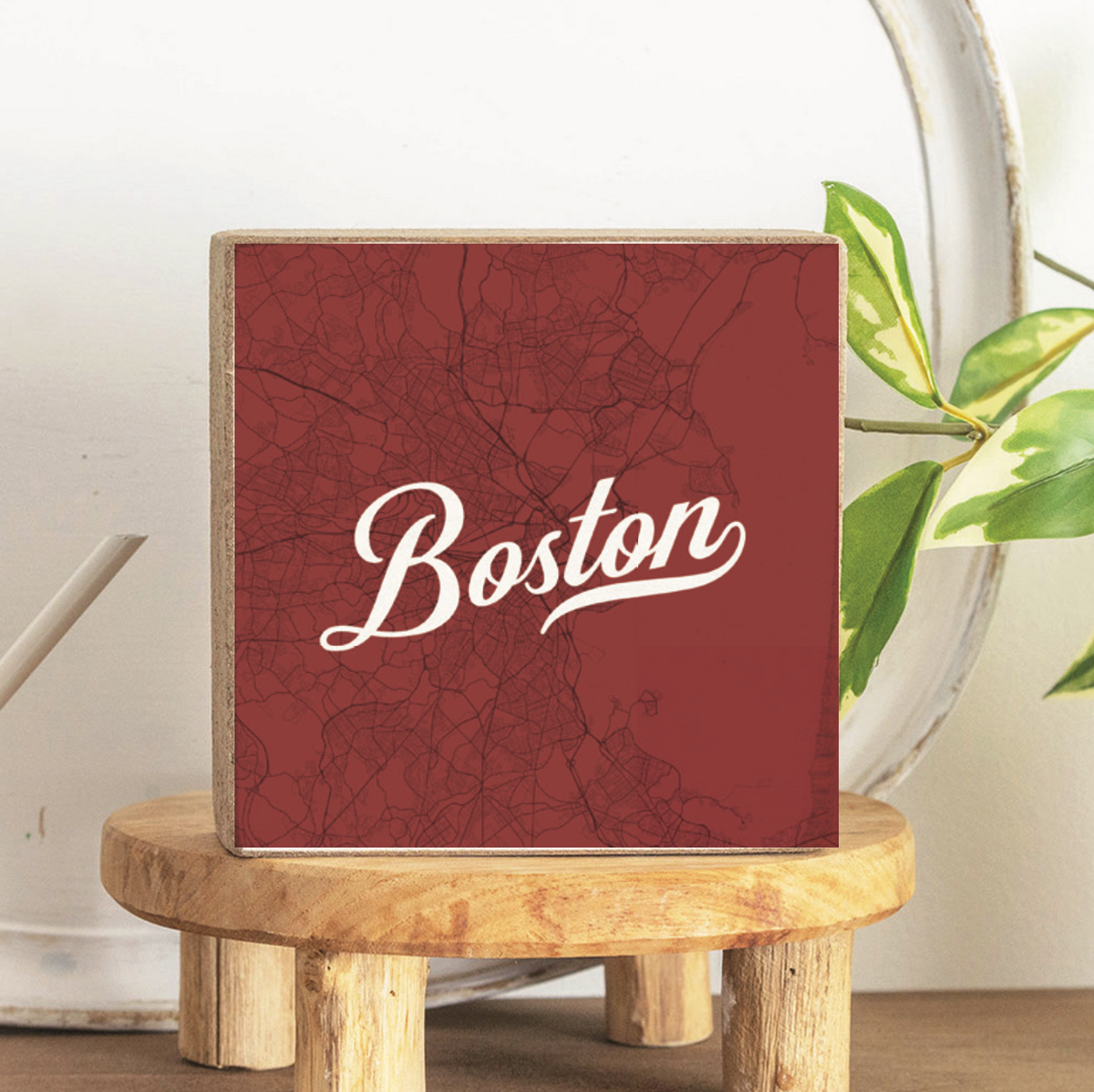 Boston Brownstone Red Map Wood Block