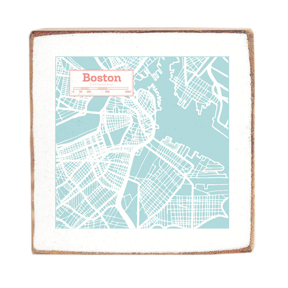Boston Pastel City Map Block Sign