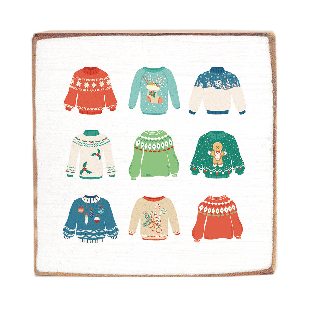 Ugly Christmas Sweater Square Block Sign