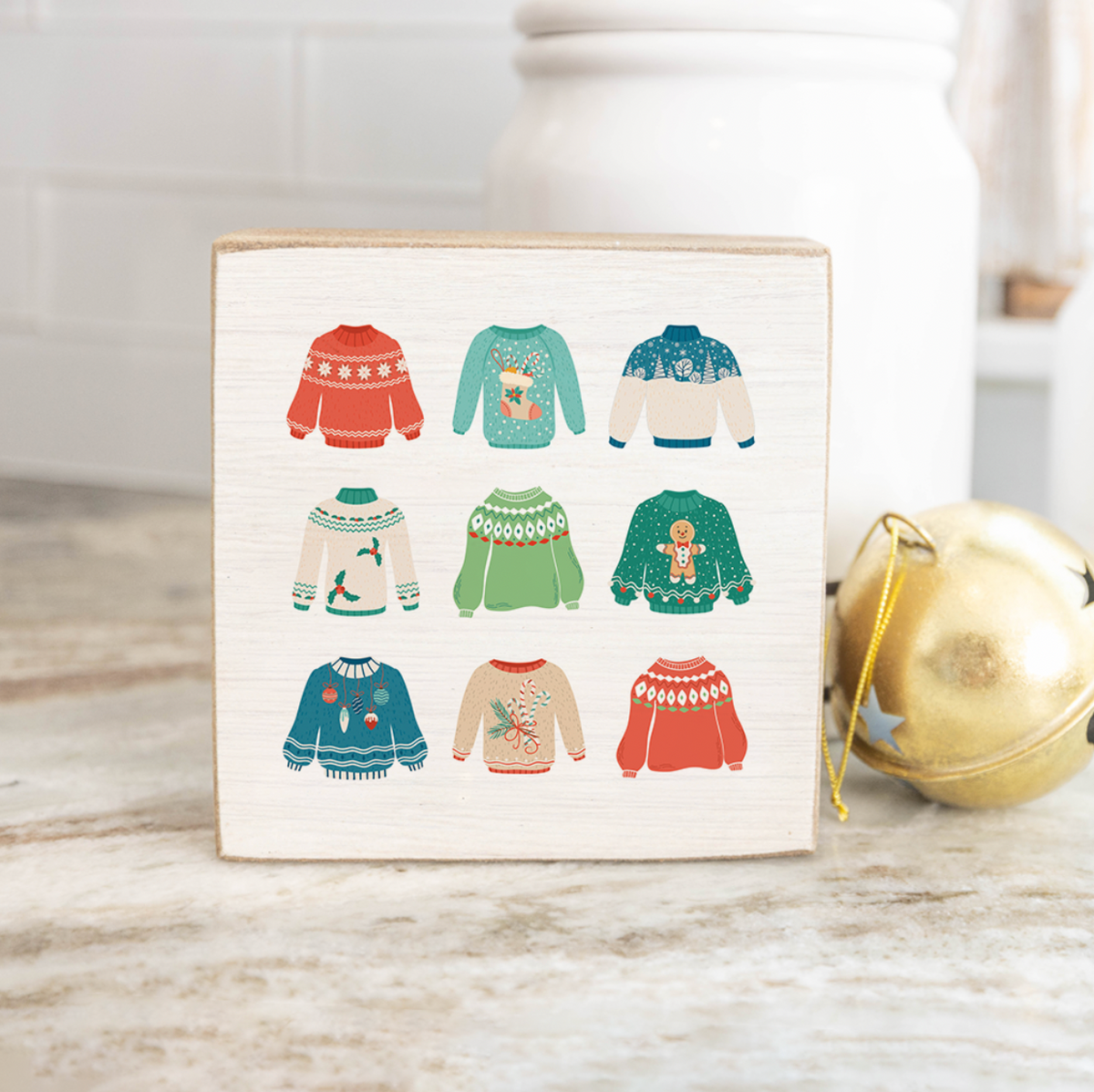 Ugly Christmas Sweater Square Block Sign