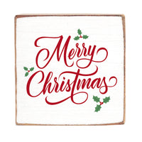 Merry Christmas Holly Block Sign