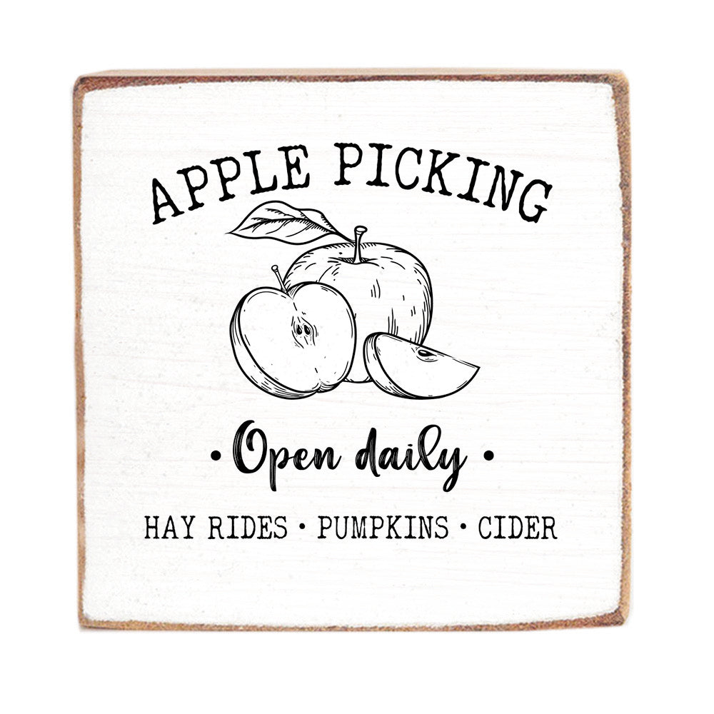 Open Daily Apple Picking Wood Block