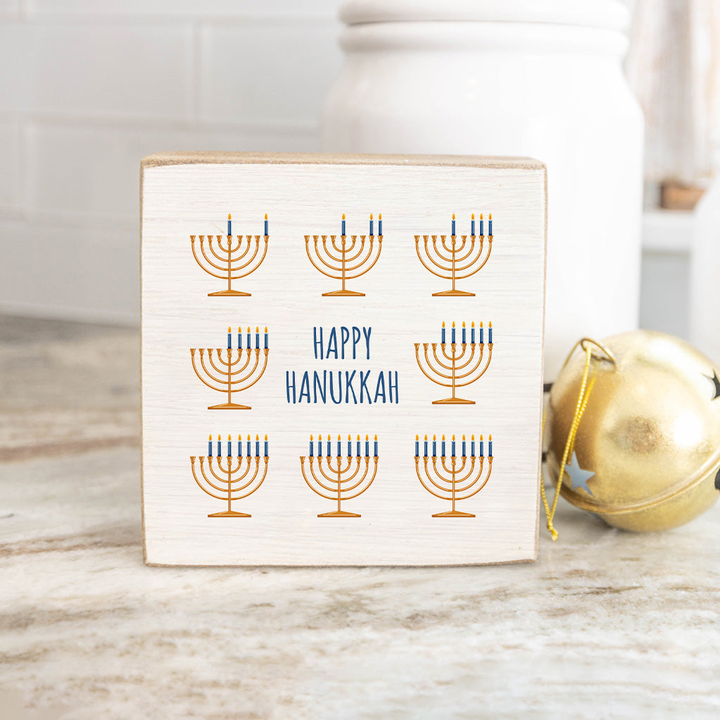 Happy Hanukkah Square Block Sign