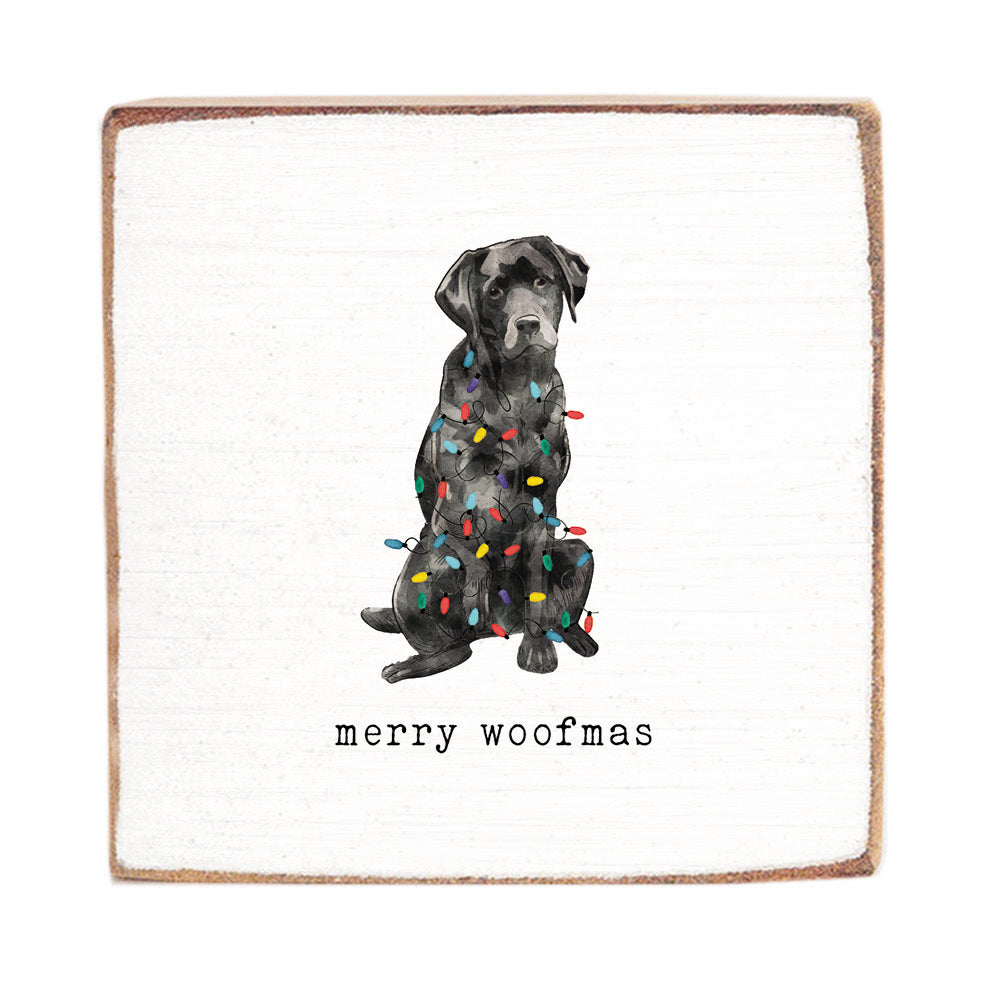 Merry Woofmas Black Lab Square Block Sign