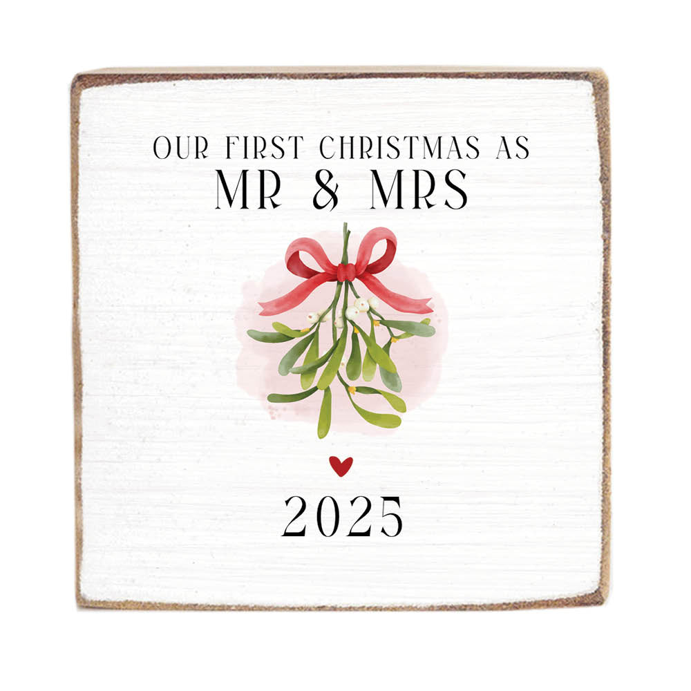 First Christmas As Mr And Mrs Square Block Sign