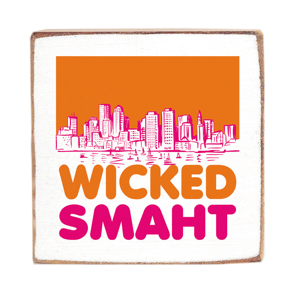 Boston Wicked Smaht Orange And Pink Block Sign