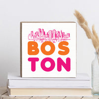Boston Orange and Pink Skyline Block Sign
