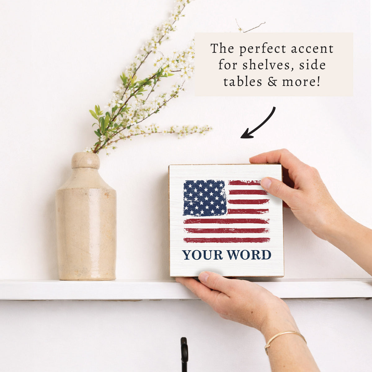USA Flag Personalized Block Sign
