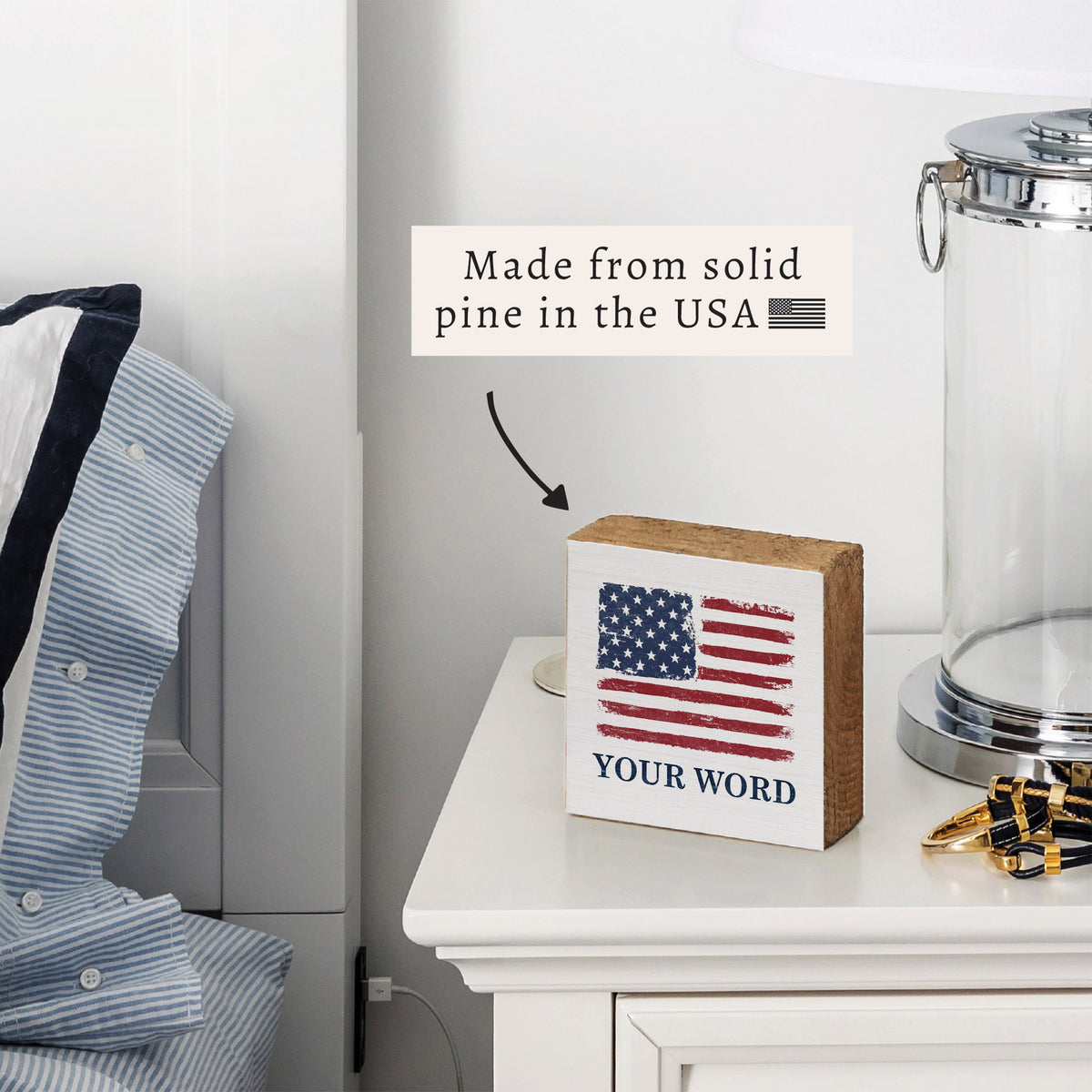 USA Flag Personalized Block Sign