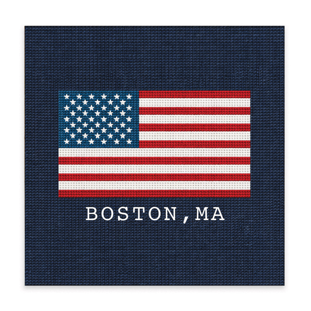American Flag Printed Needlepoint Personalized Block Sign