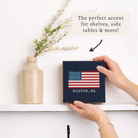 American Flag Printed Needlepoint Personalized Block Sign