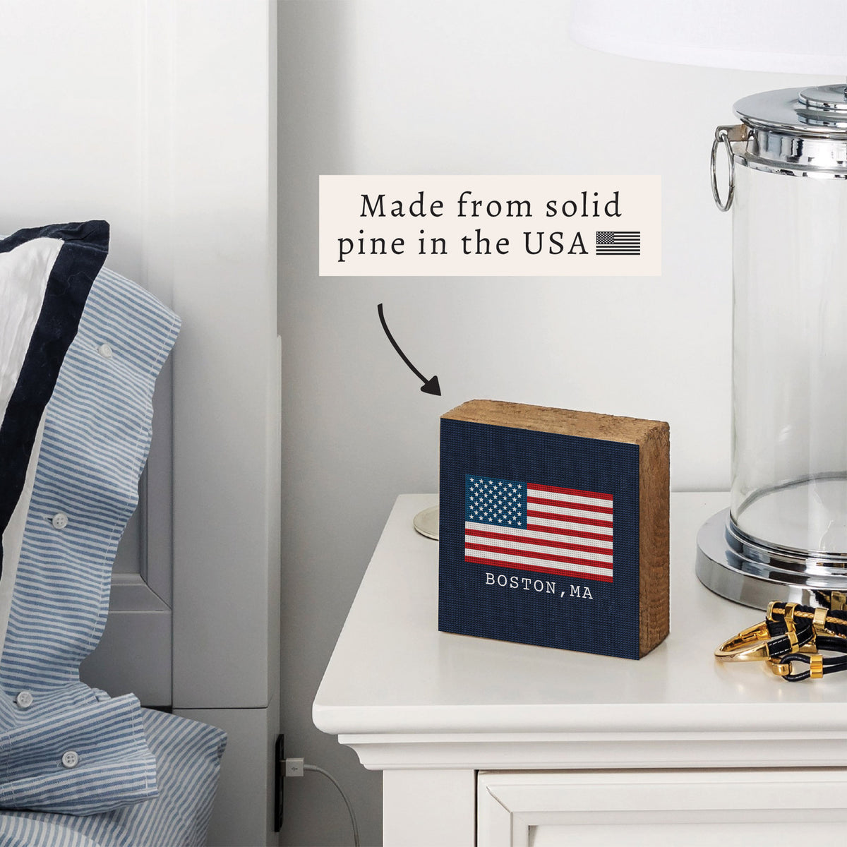 American Flag Printed Needlepoint Personalized Block Sign