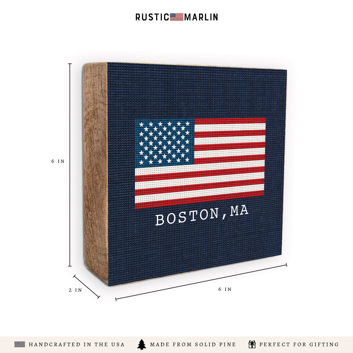 American Flag Printed Needlepoint Personalized Block Sign