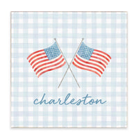 American Flags Crossed Gingham Personalized Block Sign