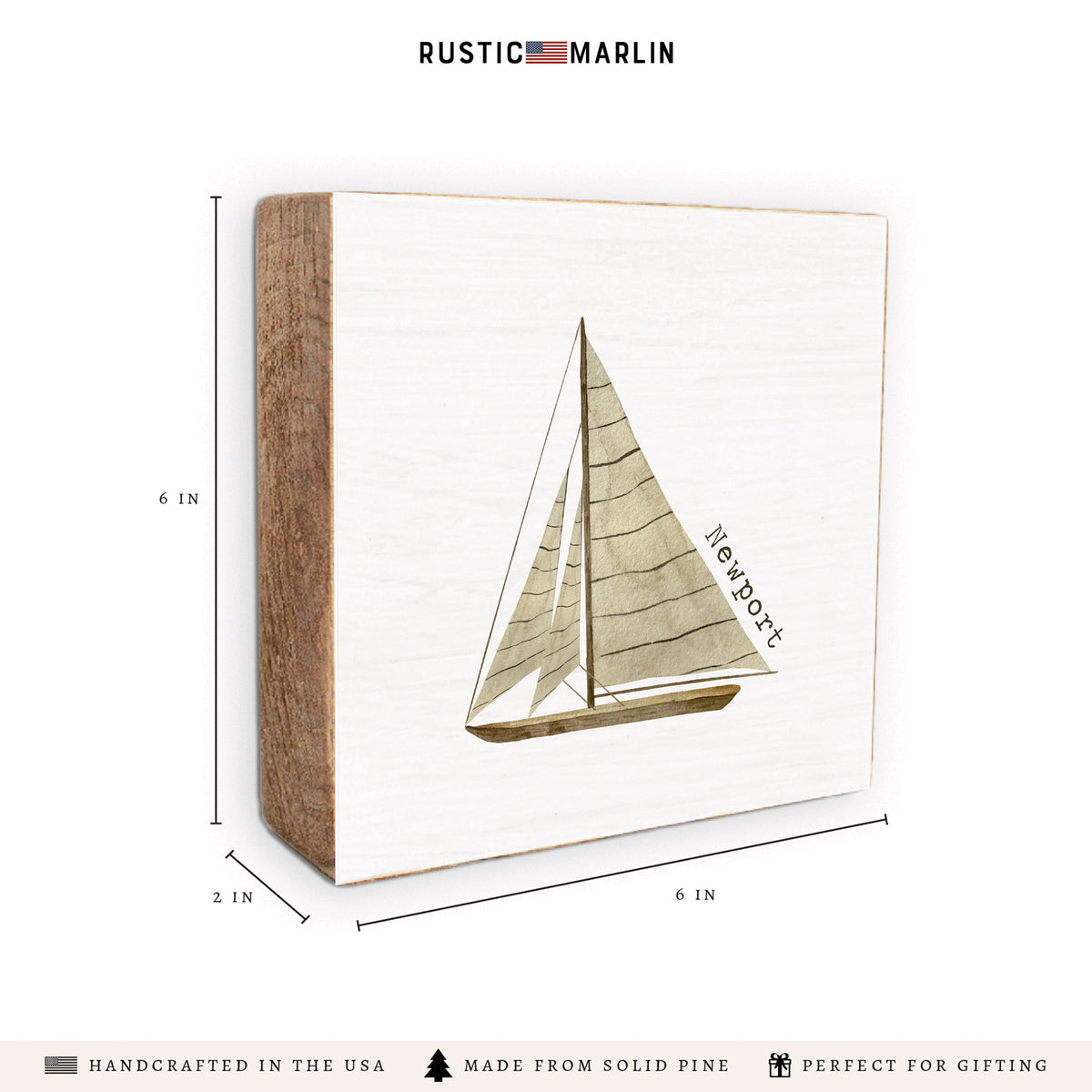 Striped Sailboat Personalized Block Sign