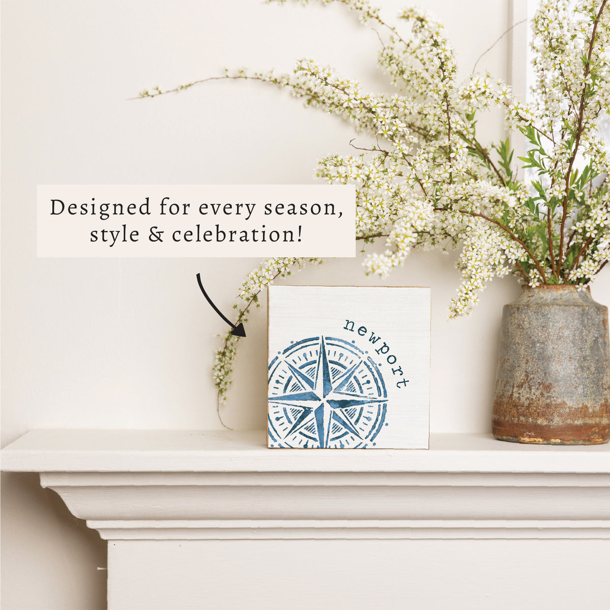 Blue Compass Personalized Block Sign