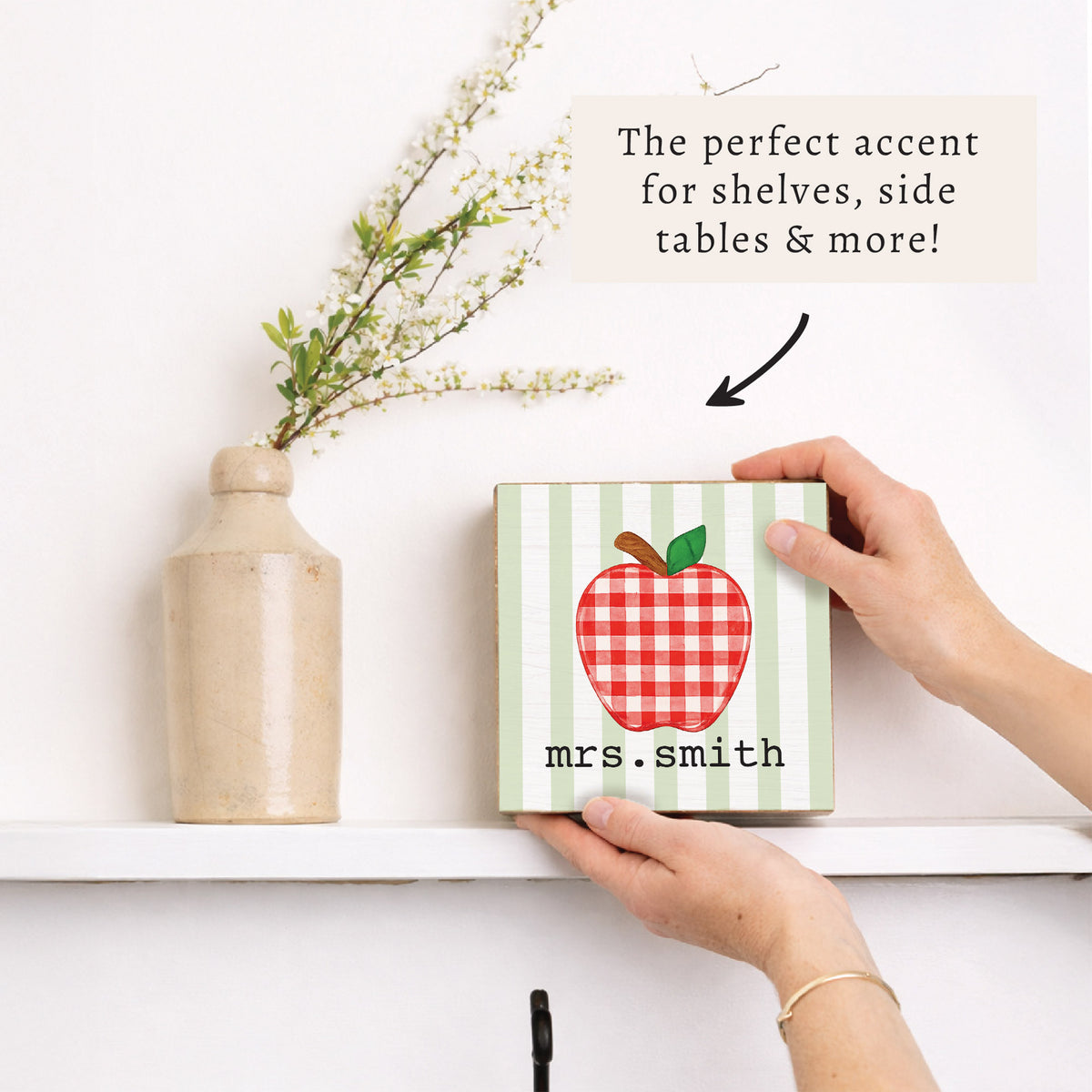 Apple Plaid Personalized Block Sign