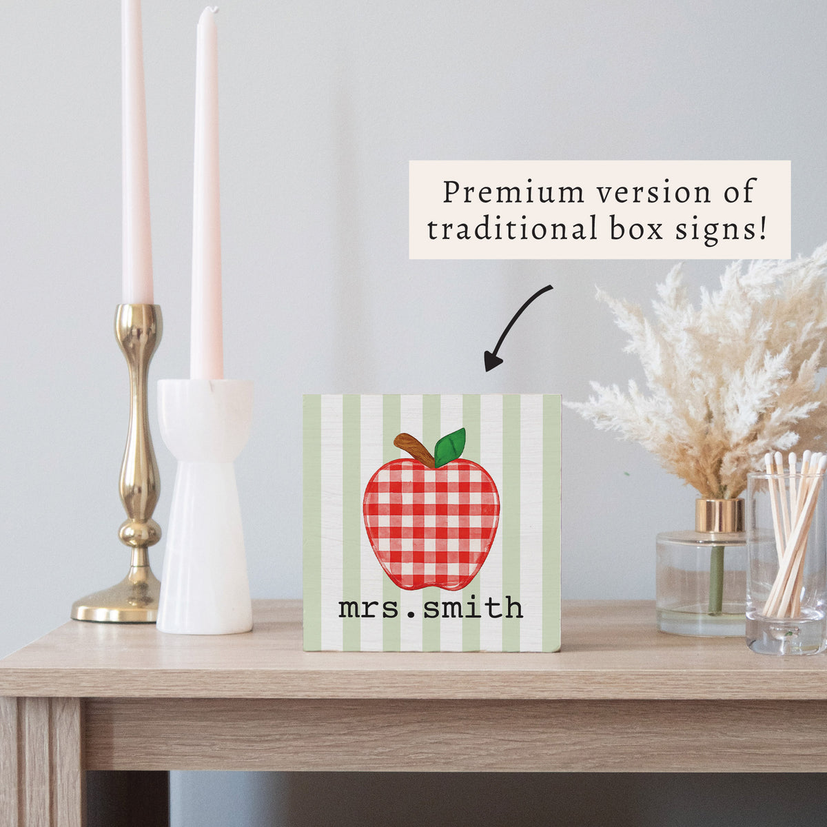 Apple Plaid Personalized Block Sign