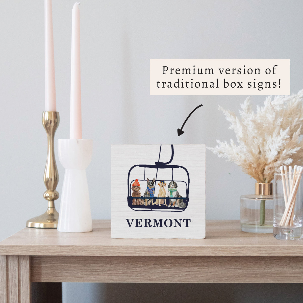Dogs Ski Lift Personalized Block Sign