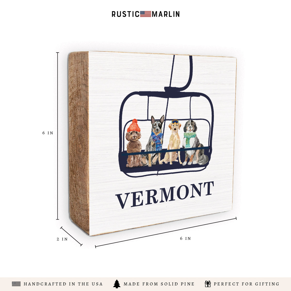 Dogs Ski Lift Personalized Block Sign