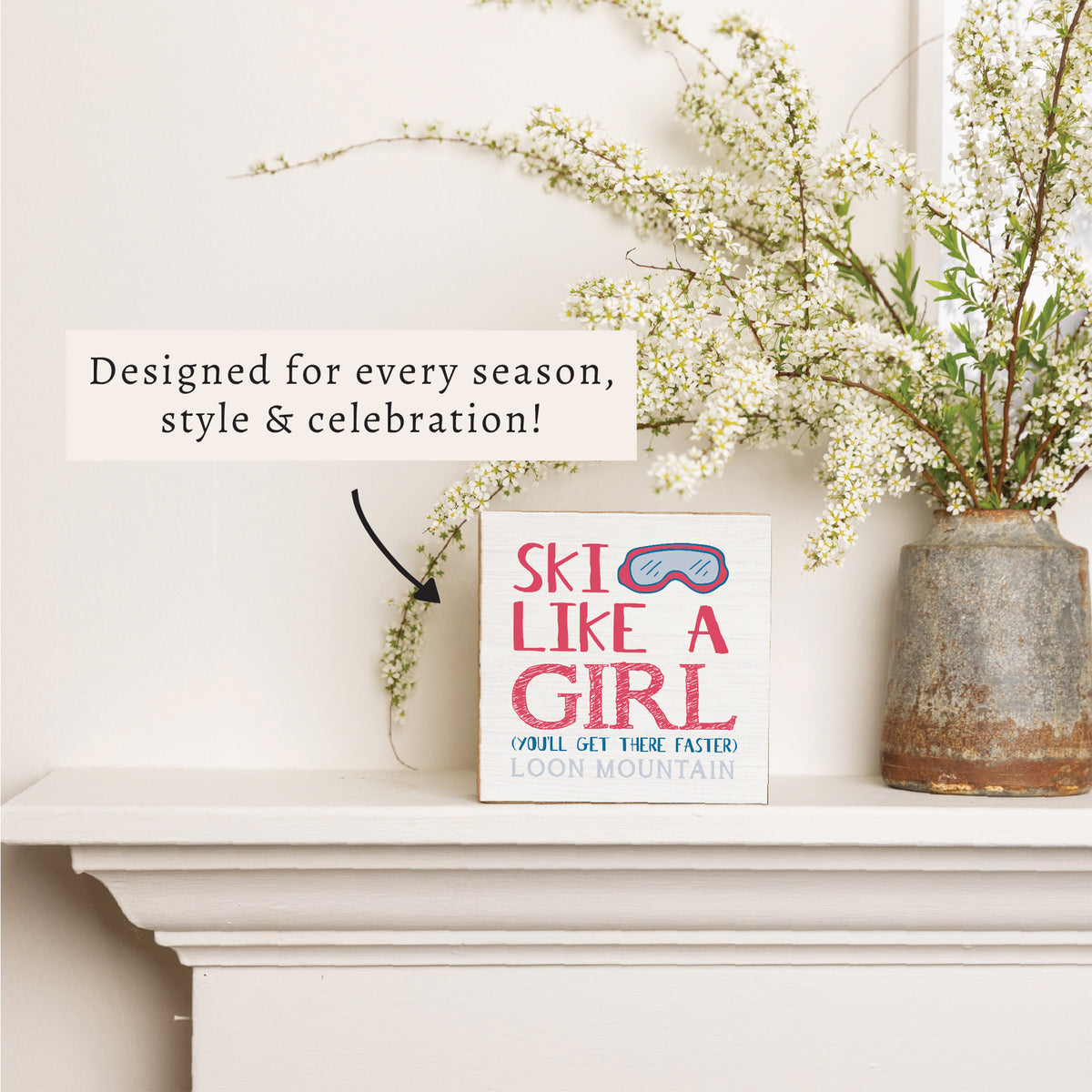Ski Like A Girl Personalized Block Sign
