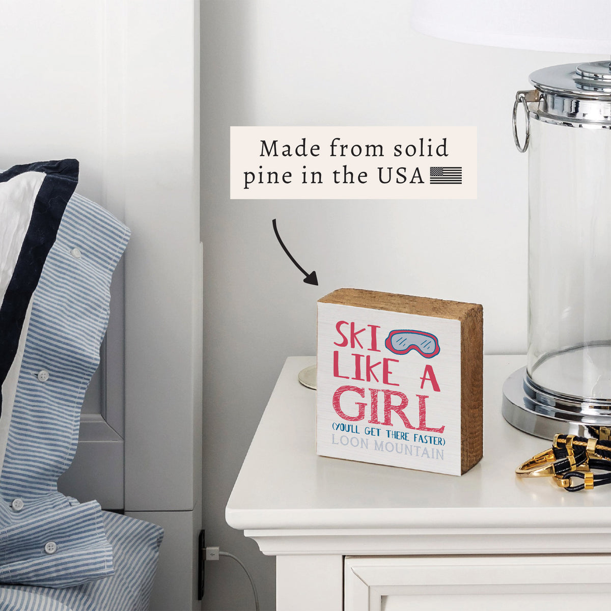 Ski Like A Girl Personalized Block Sign