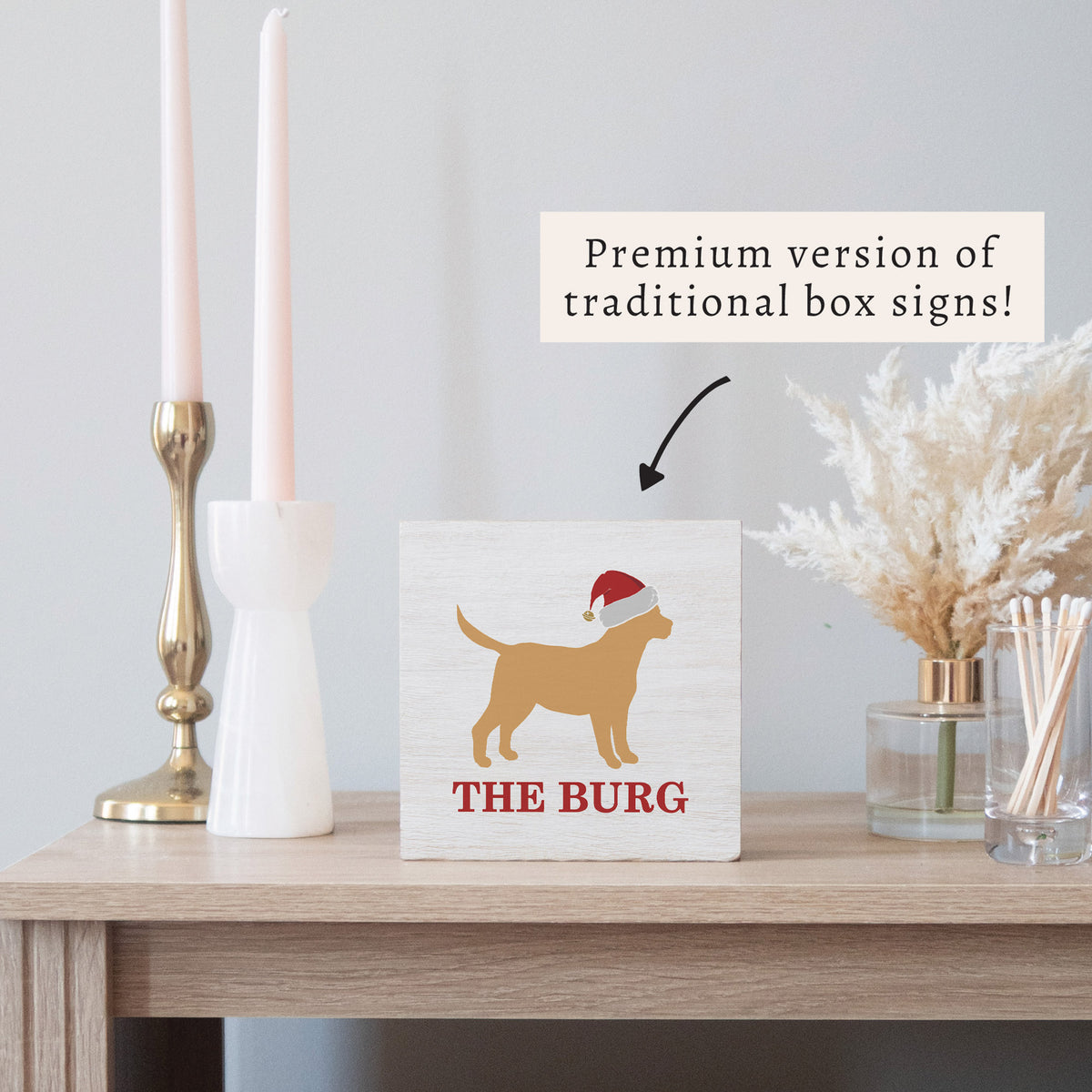 Santa Golden Dog Personalized Block Sign