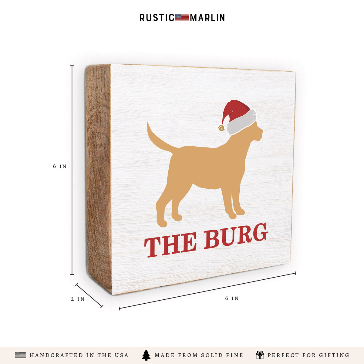 Santa Golden Dog Personalized Block Sign